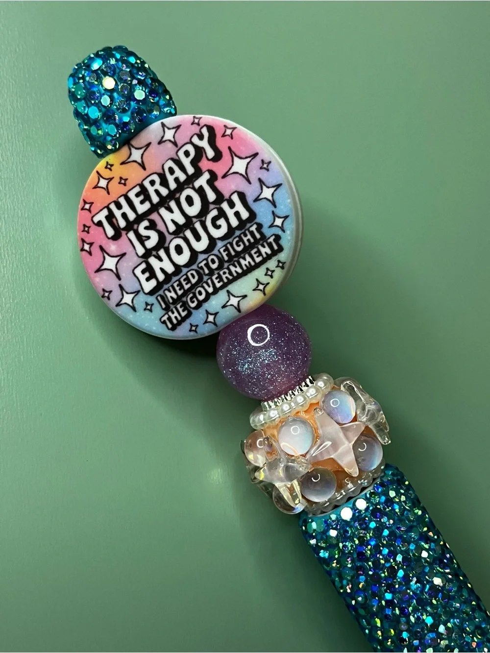 Therapy Is Not Enough… Sassy Funny Blue Rhinestone Handmade Beaded Pen